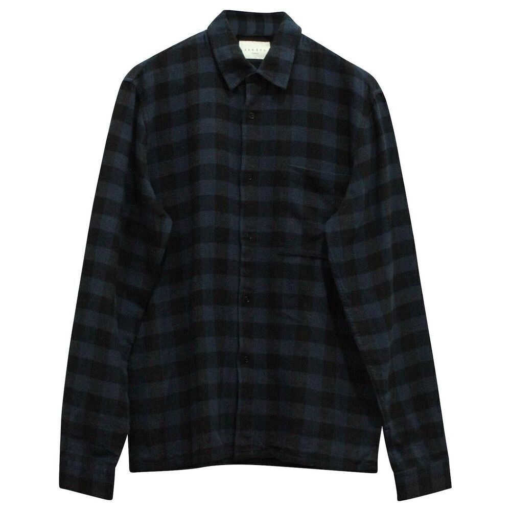 Sandro Paris Men’s Printed Cotton Blue Black Check Overshirt Flannel Size Small